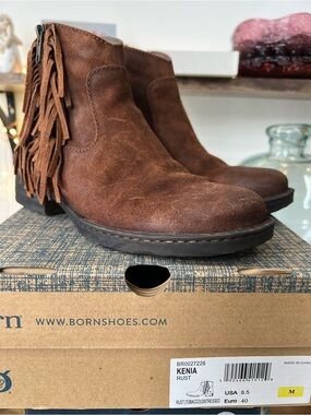 Born Rust Brown Suede Fringe Ankle Boots NIB